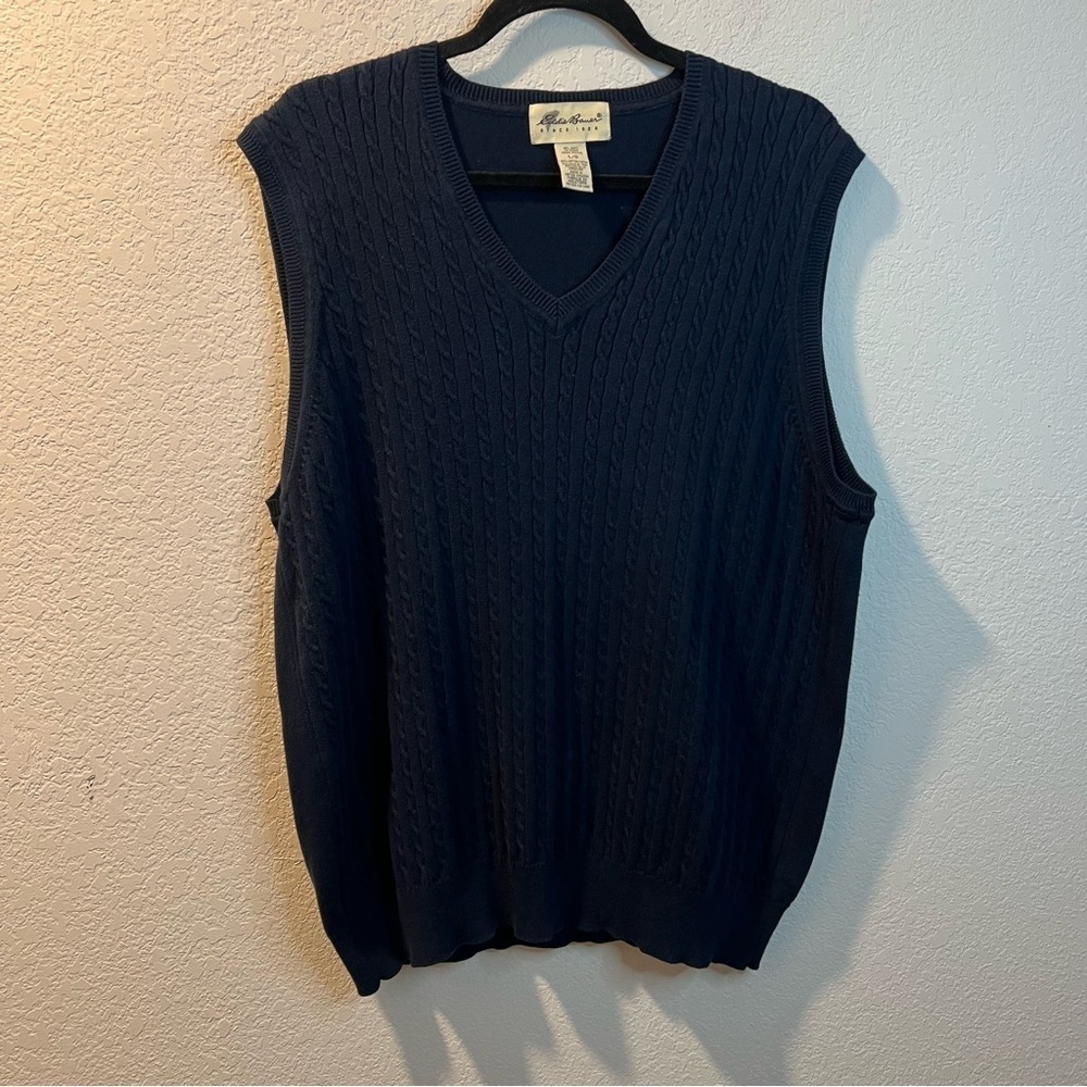 Men’s Eddie Bauer dark blue cable knit sleeveless sweater vest size large L